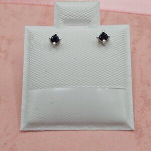 Sterling Silver 925 Rhodium Plated Round Basket Black CZ Stud Earrings